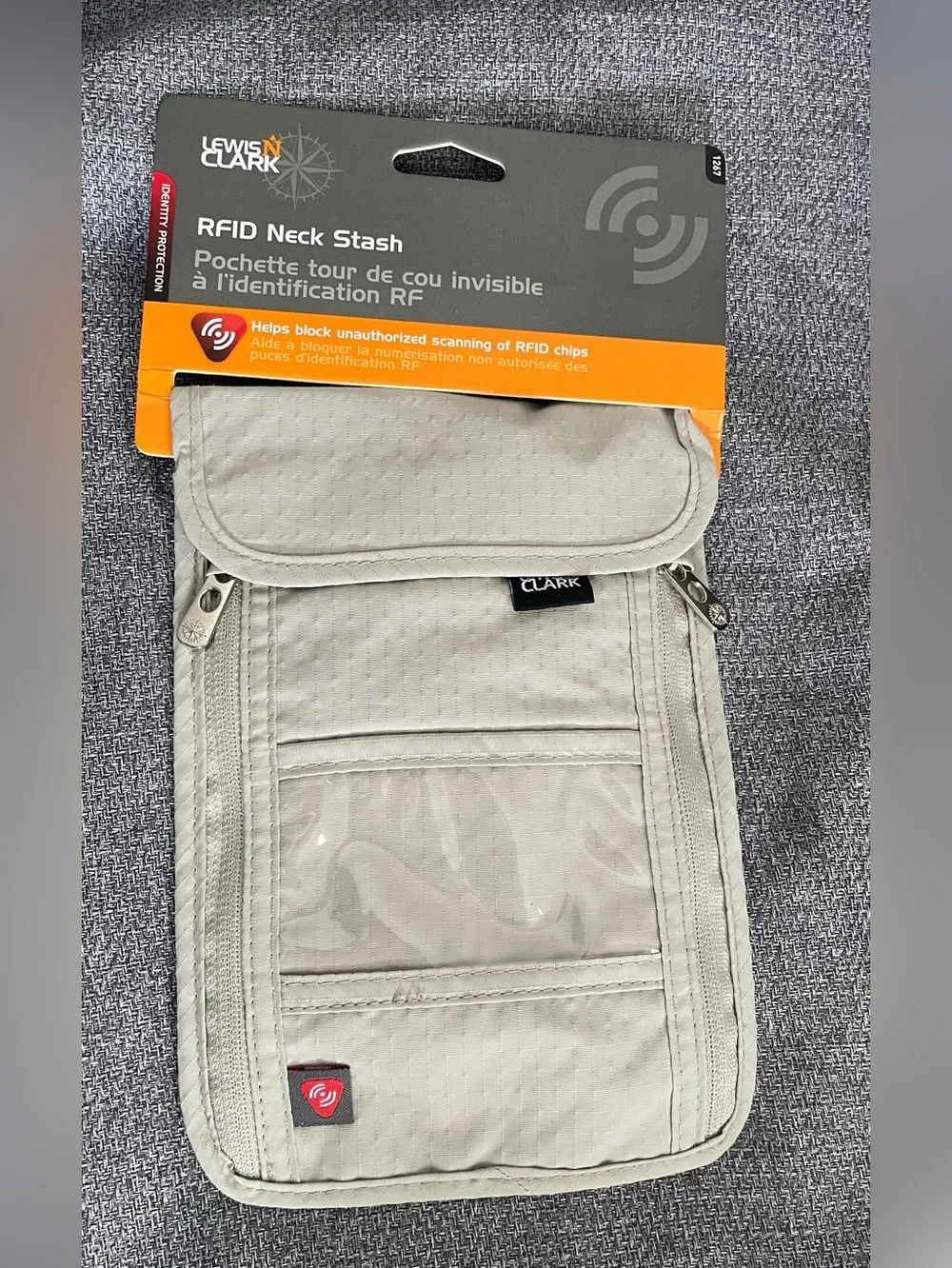 Lewis N Clark RFID Neck Stash Travel Wallet Hidden Passport Holder NWT Gray